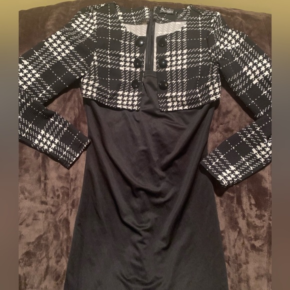 Cute midi dress bodycon sz Medium Black & White plaid - Picture 6 of 11